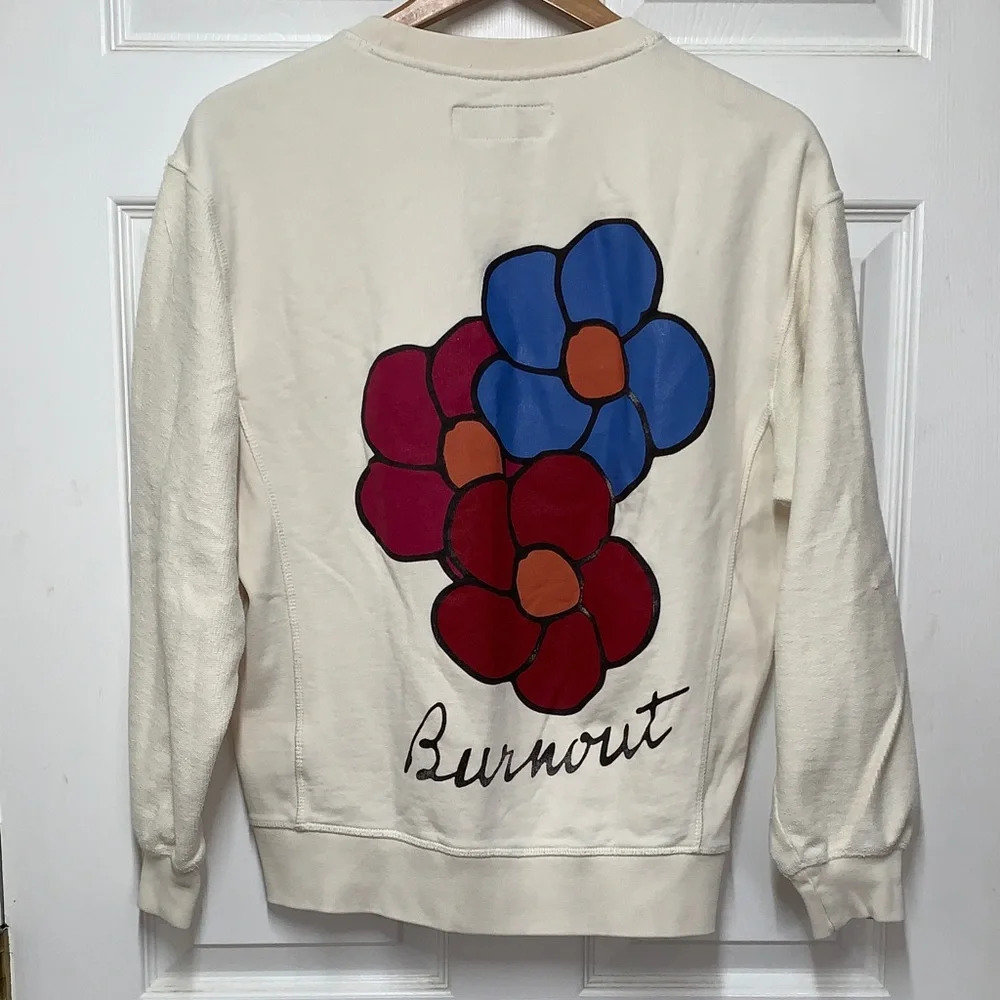The Phoenix Brand Burnout Crewneck Sweatshirt S99-48 with Red Floral Patch